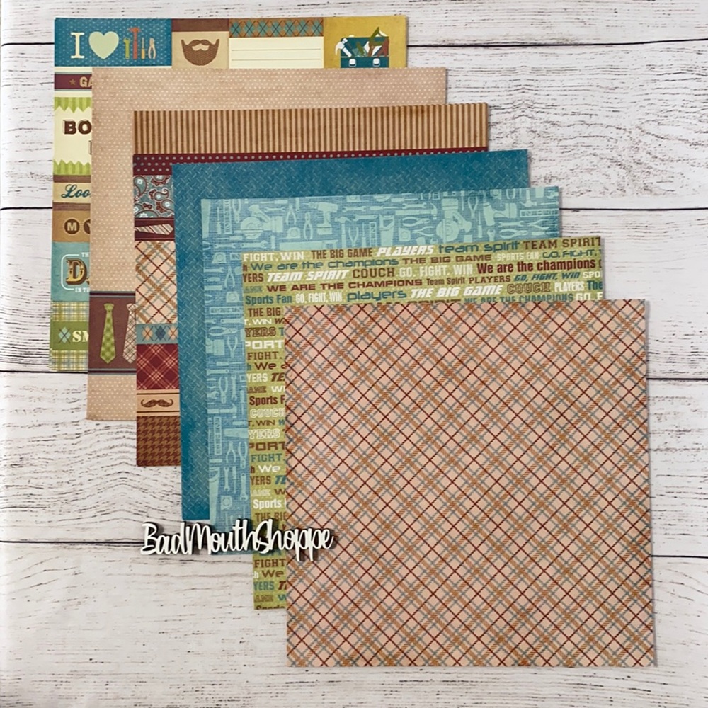 12x12 Scrapbook Paper Lot Dad Father's Day Men Boys Baby Son Masculine Tools 8